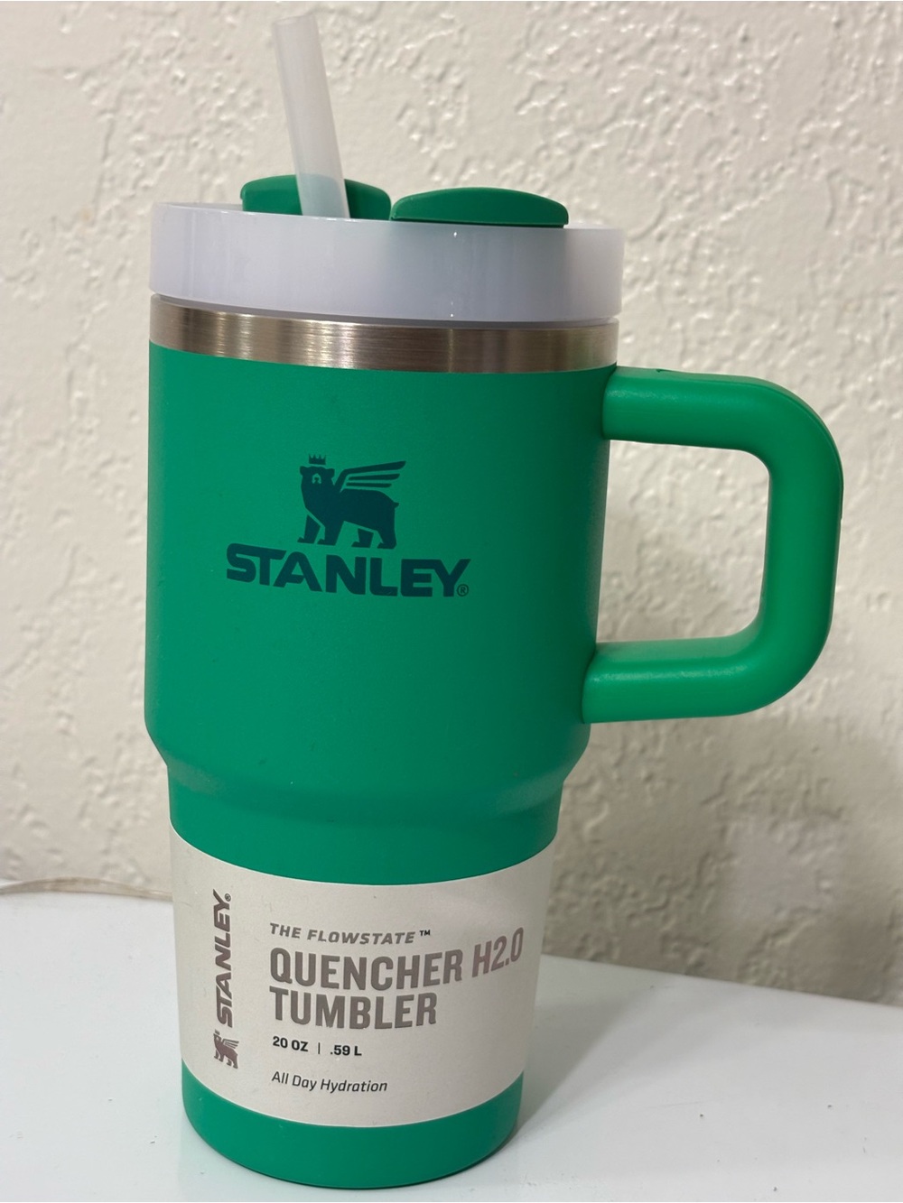 Stanley Green Travel Tumbler with Handle and Straw